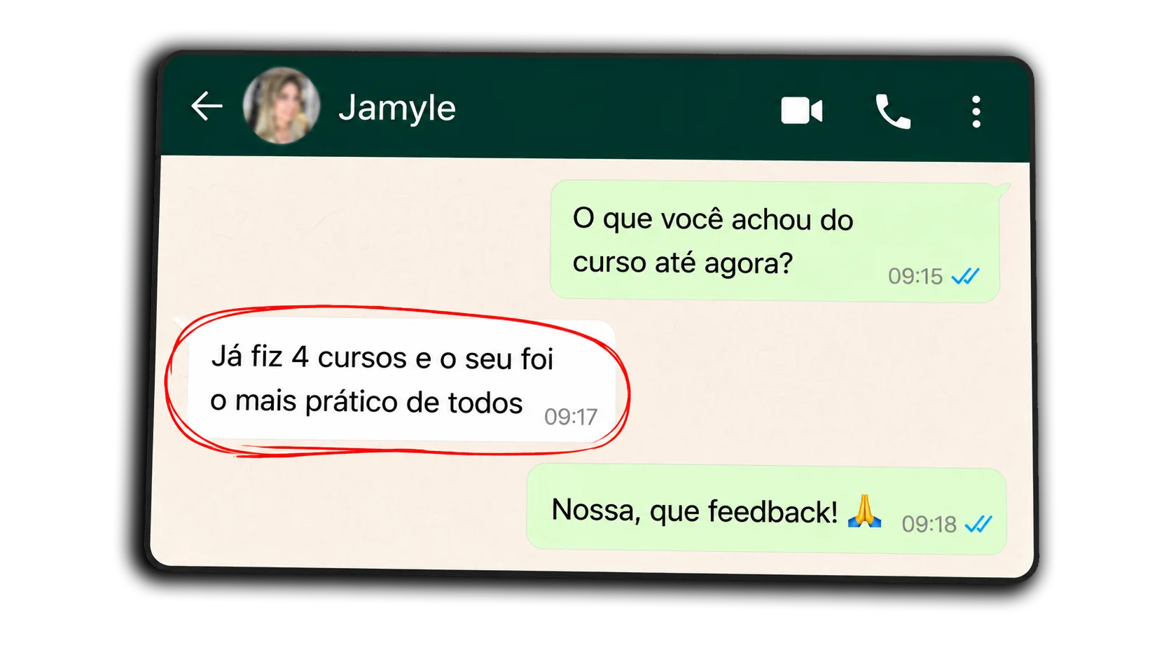 Depoimento da Jamyle sobre o curso ser prático